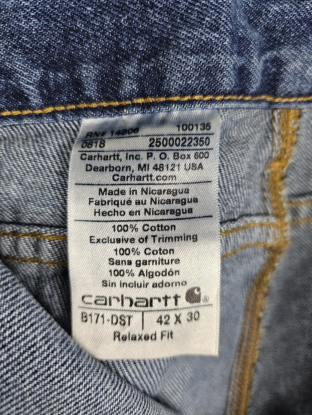 Carhartt Relaxed Fit Carpenter Jeans 42x30 Straight Leg NWT - Picture 8 of 9